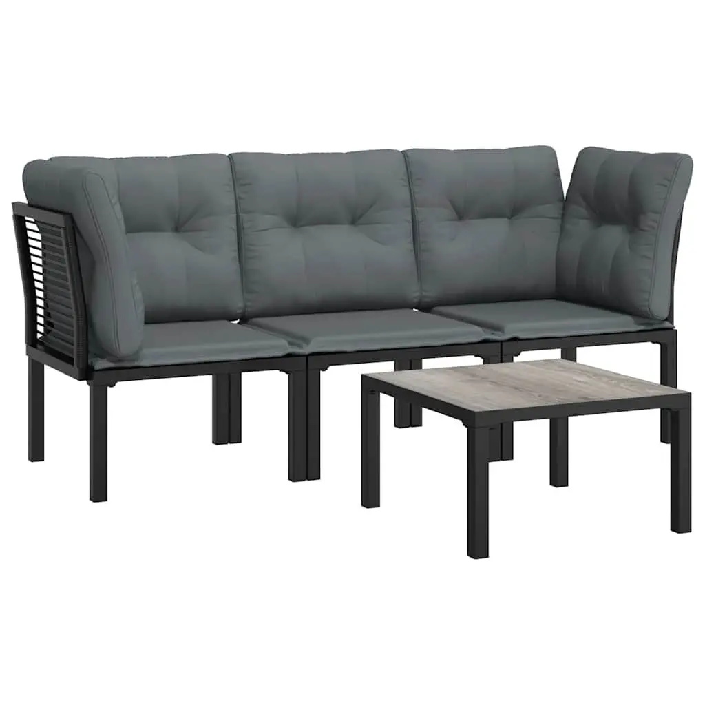 4 Piece Garden Lounge Set Black Grey Modular Outdoor Furniture PE Rattan