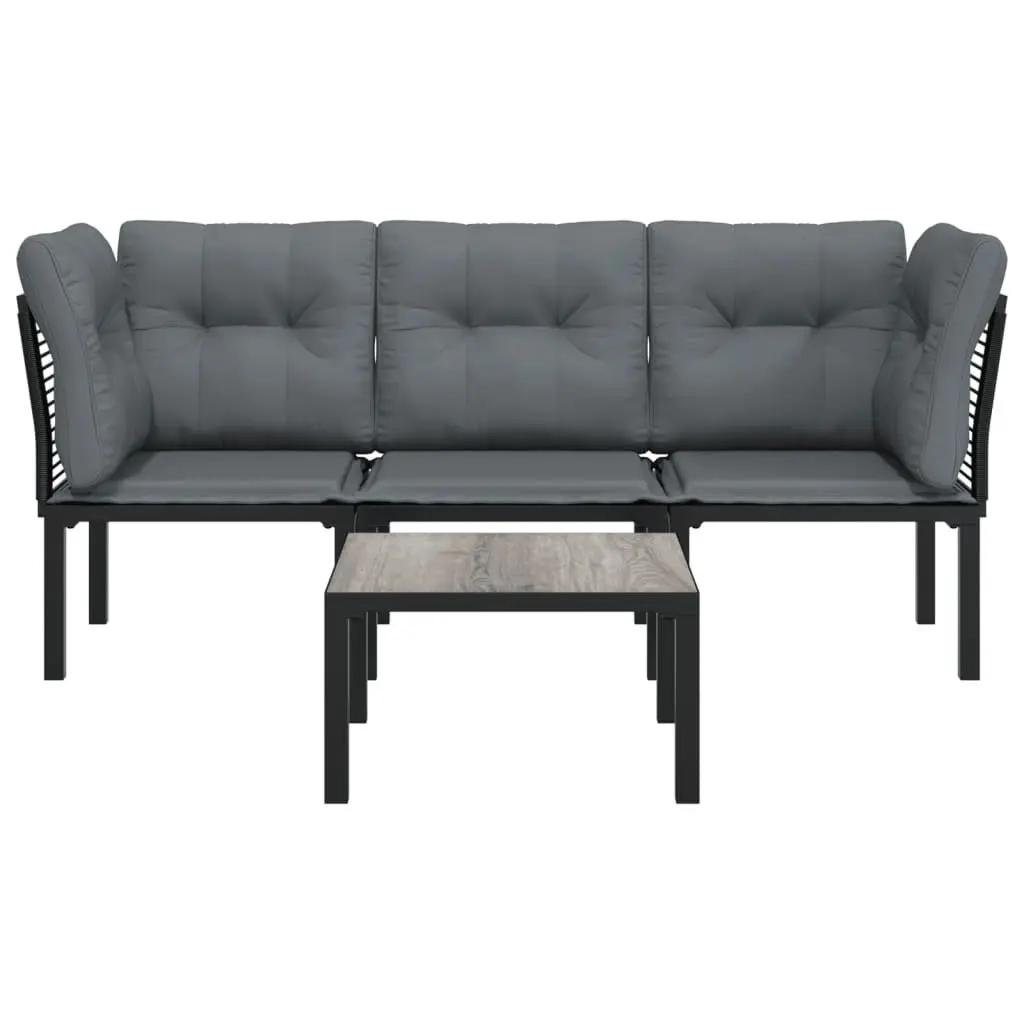 4 Piece Garden Lounge Set Black Grey Modular Outdoor Furniture PE Rattan