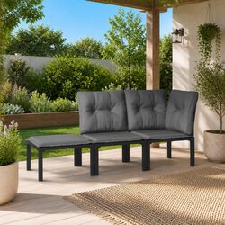 Outdoor Garden Lounge Set 3 Piece Poly Rattan Modular Patio Furniture Black Grey