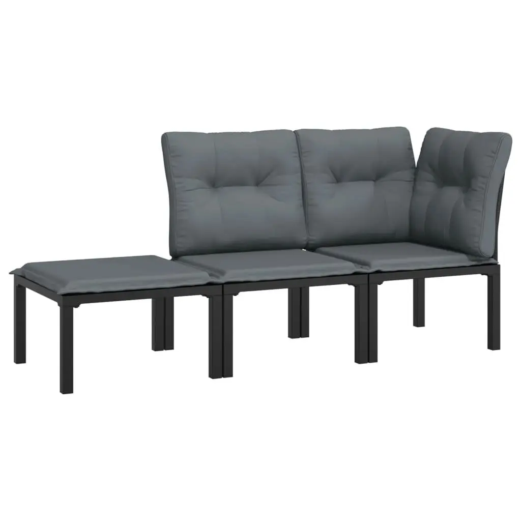 Outdoor Garden Lounge Set 3 Piece Poly Rattan Modular Patio Furniture Black Grey
