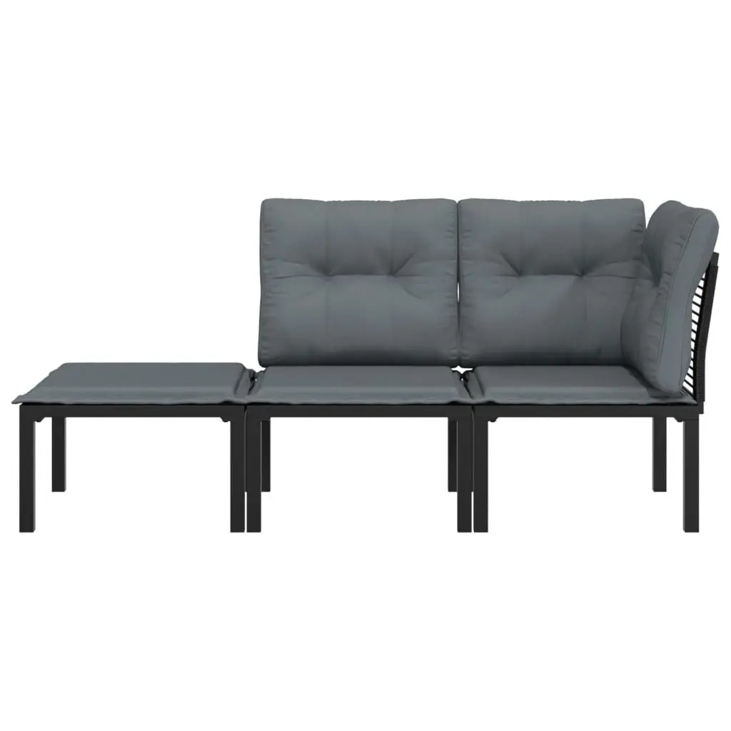 Outdoor Garden Lounge Set 3 Piece Poly Rattan Modular Patio Furniture Black Grey