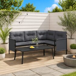 Garden Corner Sofa Anthracite Steel Frame Textilene Outdoor Seating Set