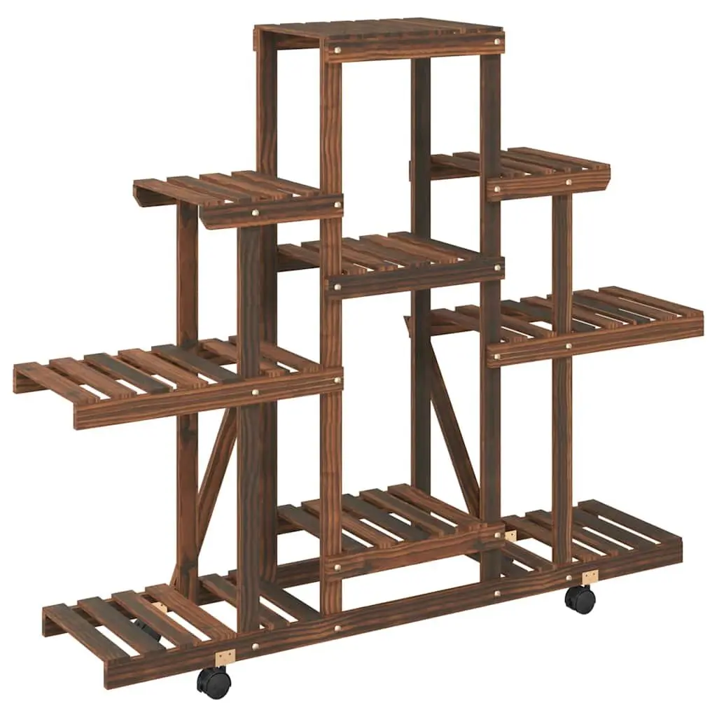 Wooden Plant Stand Brown 110x25x101cm with Wheels 360-Degree Rotatable