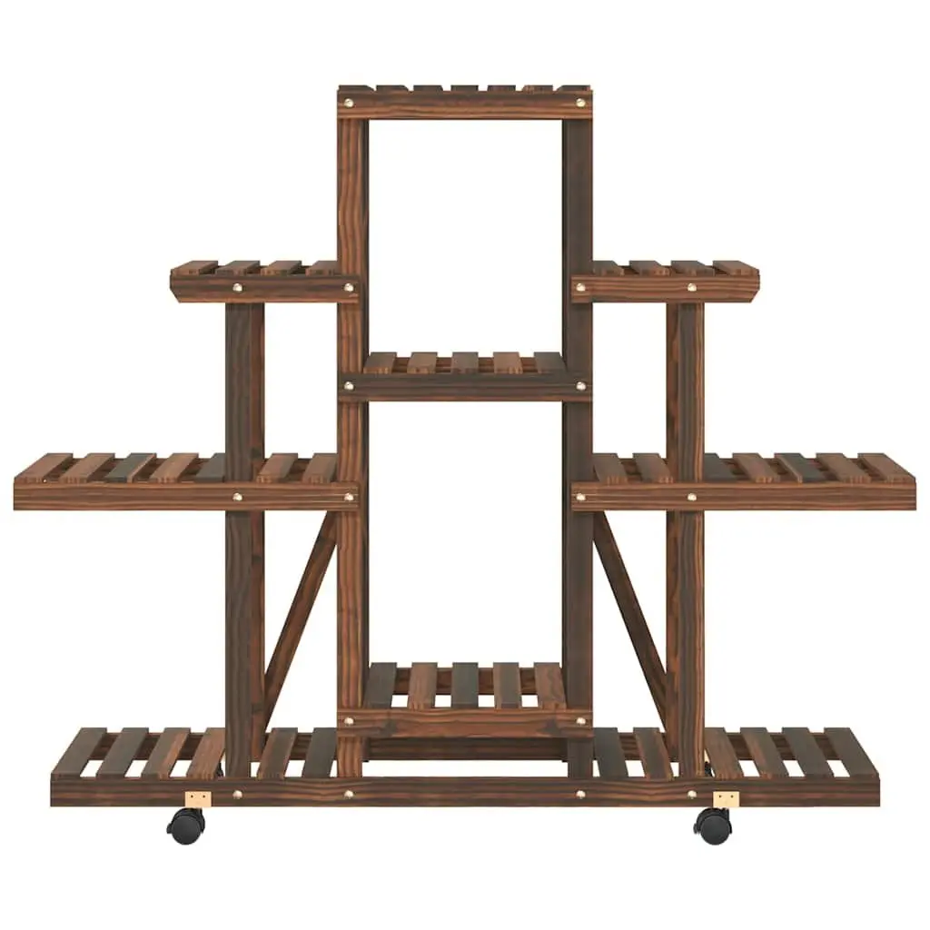 Wooden Plant Stand Brown 110x25x101cm with Wheels 360-Degree Rotatable