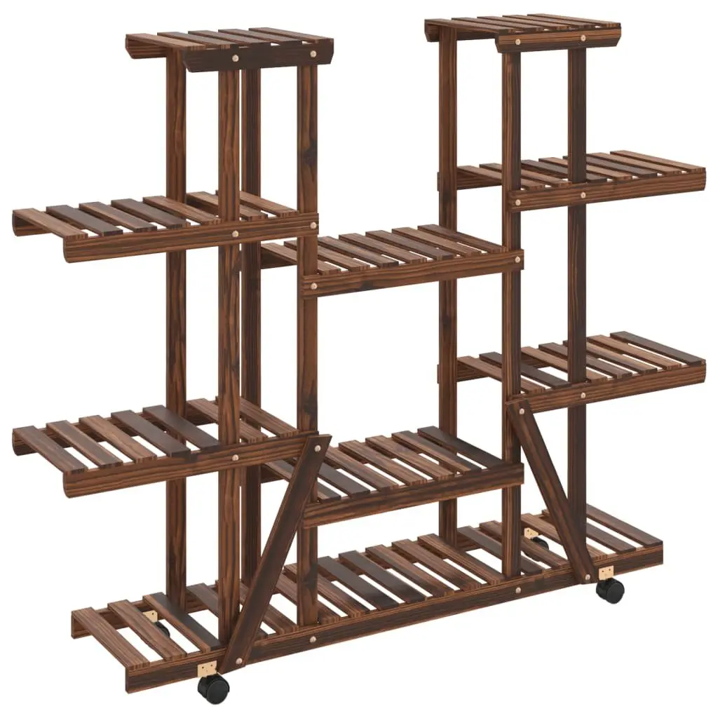 Wooden Plant Stand Brown 110x25x115cm Sturdy Construction with 360-Degree Rotatable Wheels
