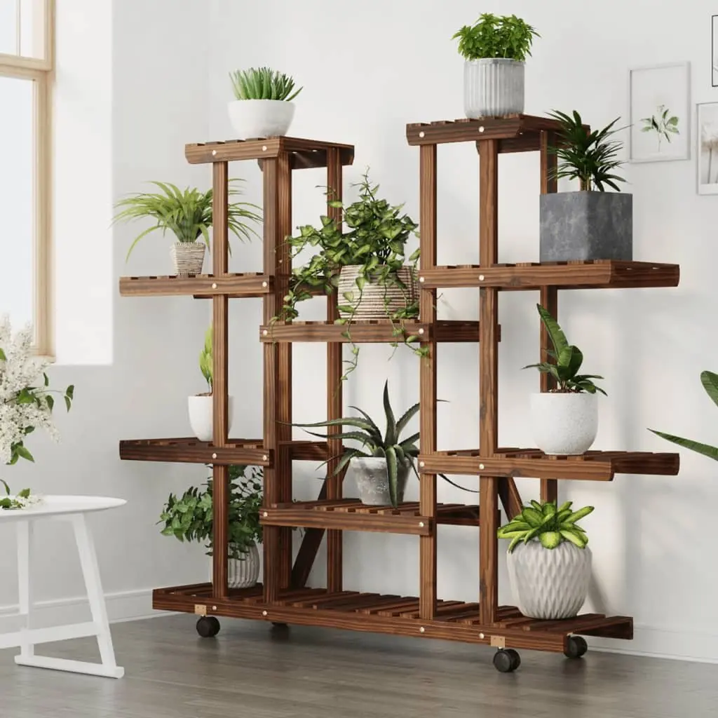Wooden Plant Stand Brown 110x25x115cm Sturdy Construction with 360-Degree Rotatable Wheels