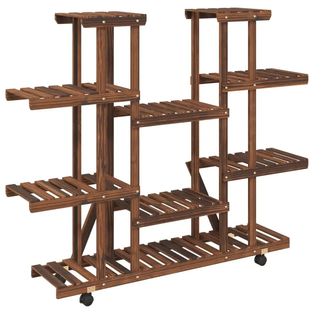 Wooden Plant Stand Brown 110x25x115cm Sturdy Construction with 360-Degree Rotatable Wheels