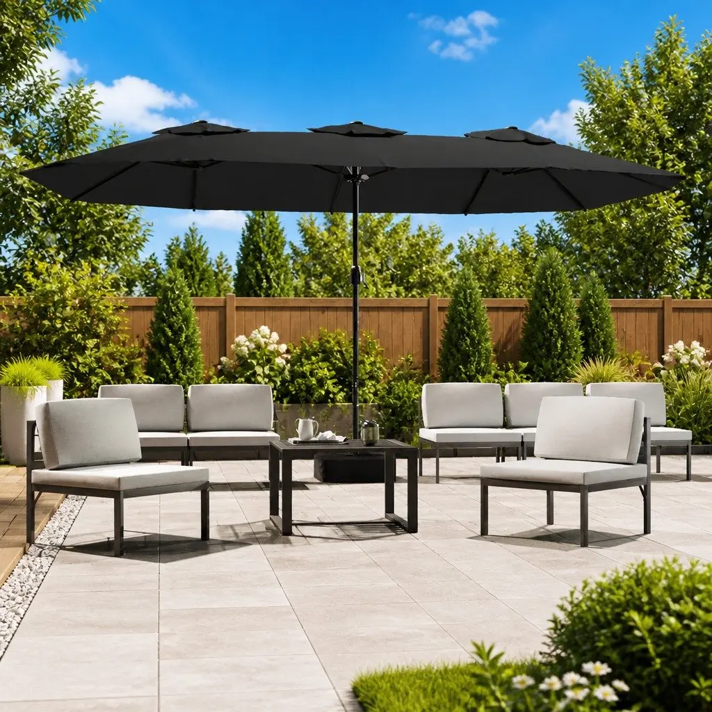 Double-Head Garden Parasol Black 449x265cm UV-Protective Crank Mechanism
