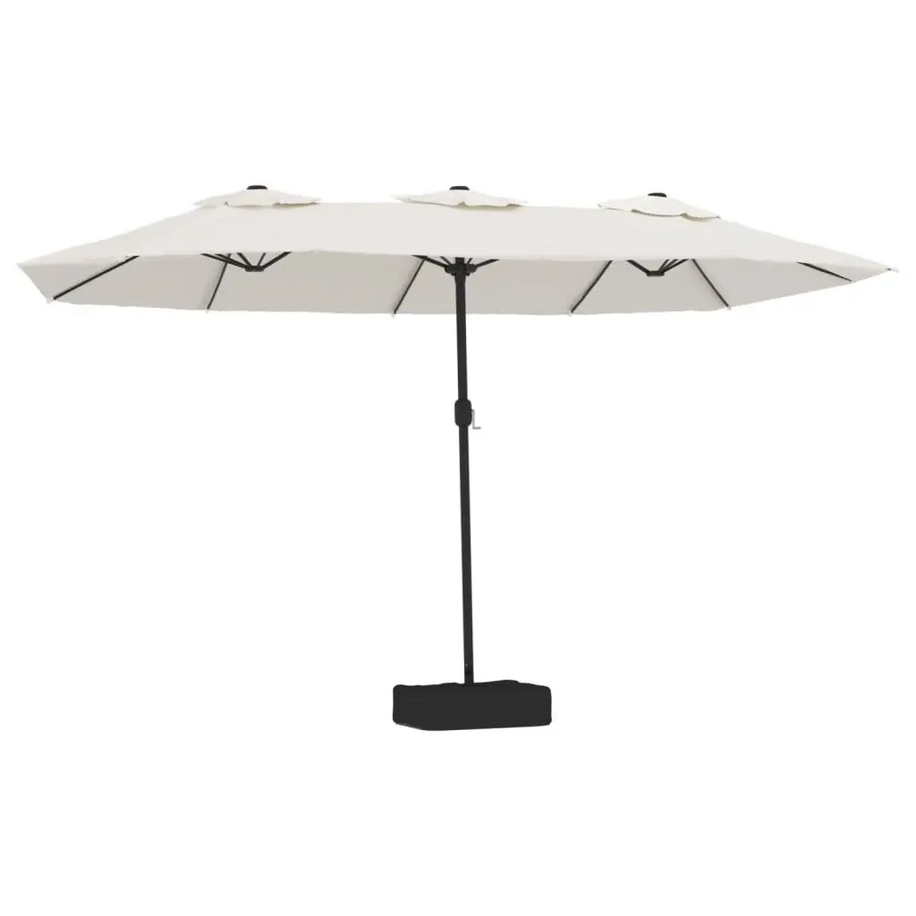 Double-Head Garden Parasol White 449x265cm with LED Lights Crank Mechanism