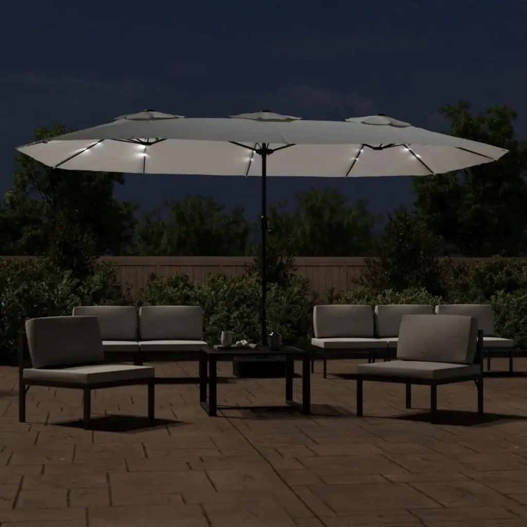 Double-Head Garden Parasol White 449x265cm with LED Lights Crank Mechanism