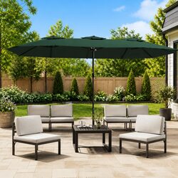 Compact and Bright: Double-Head Garden Parasol with LED Lights 449x265cm