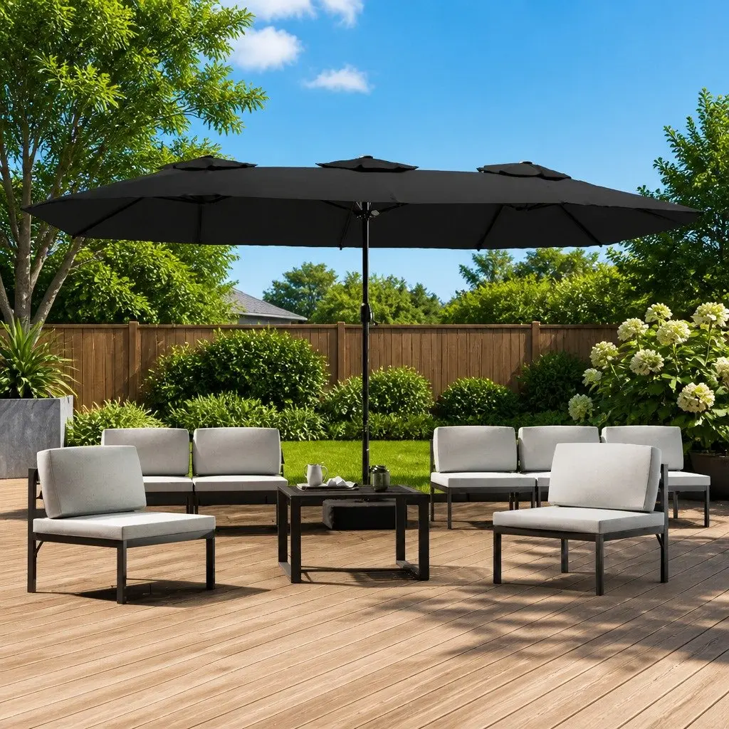 Double-Head Garden Parasol Anthracite 449x265cm LED Lights UV-Protective Polyester