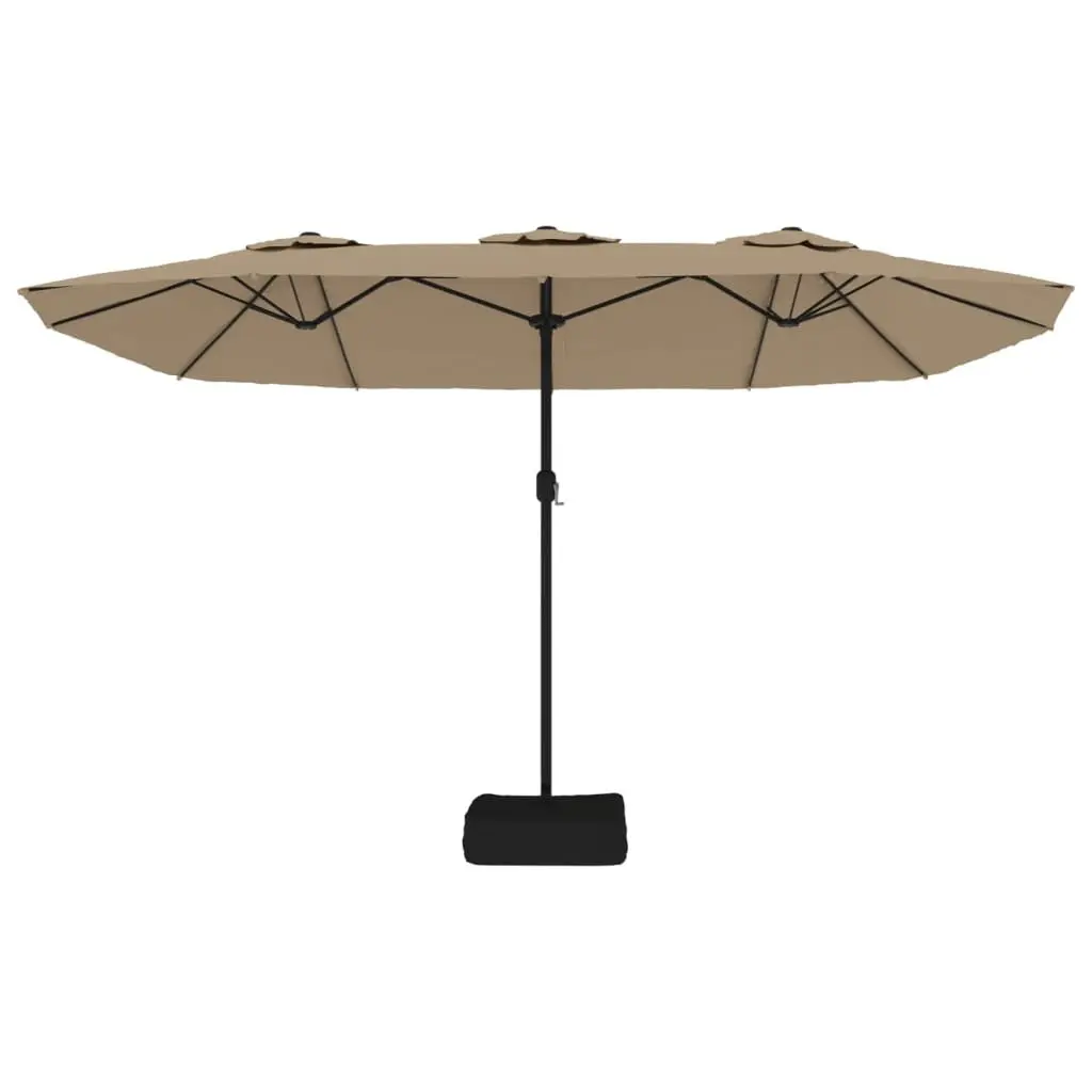 Double-Head Garden Parasol Taupe 449x265cm UV Protective with Integrated LED Lights