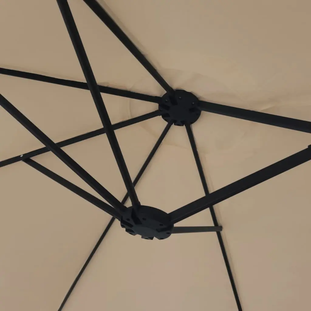 Double-Head Garden Parasol Taupe 449x265cm UV Protective with Integrated LED Lights