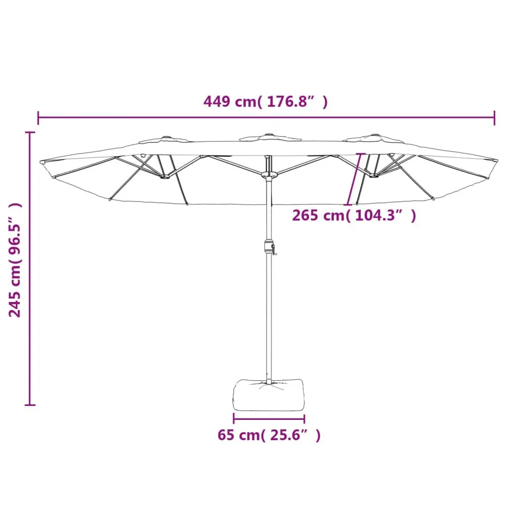 Double-Head Garden Parasol Taupe 449x265cm UV Protective with Integrated LED Lights