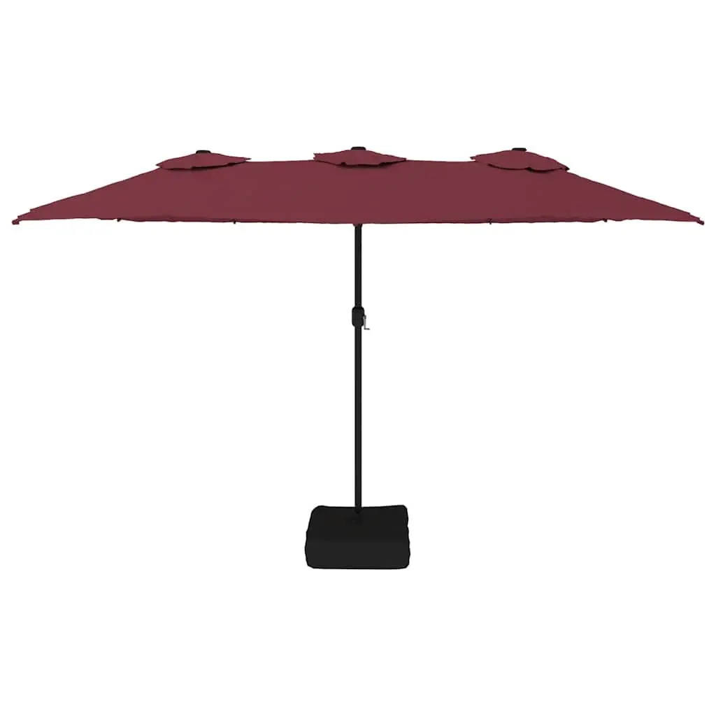 Double-Head Garden Parasol Red 449x265cm Integrated LED Lights UV-Protective Canopy