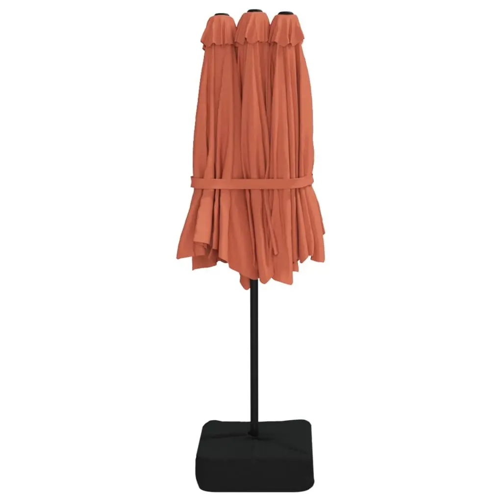 Double-Head Garden Parasol Orange 449x265cm UV Protective with LED Lights