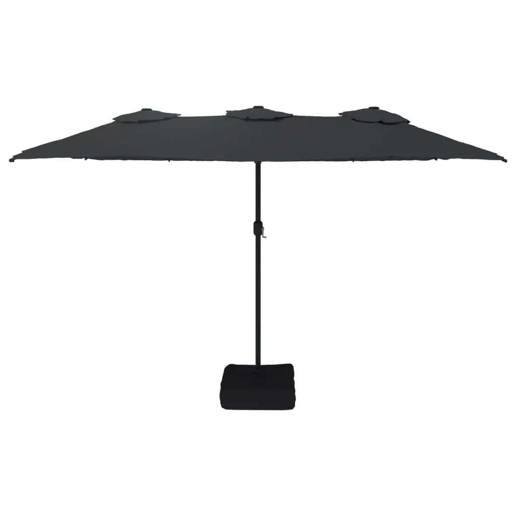 Double-Head Garden Parasol Black UV-Protective Polyester Canopy with Integrated LED Lights Crank Mechanism
