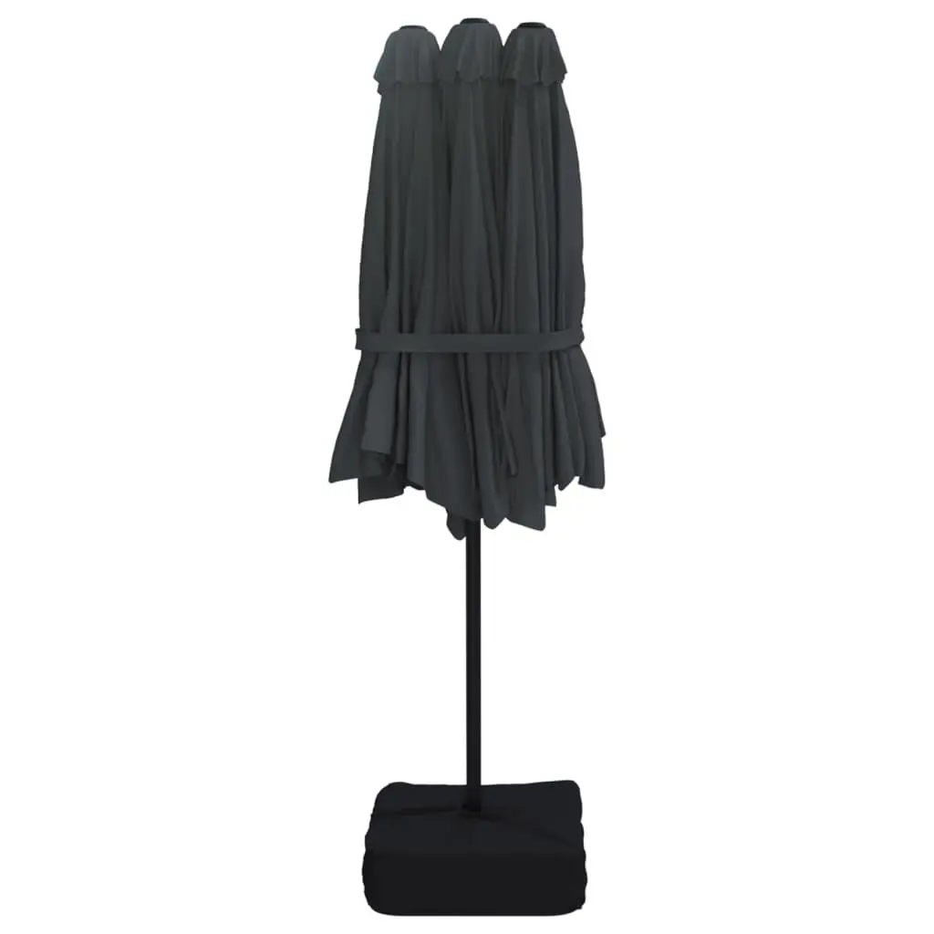 Double-Head Garden Parasol Black UV-Protective Polyester Canopy with Integrated LED Lights Crank Mechanism