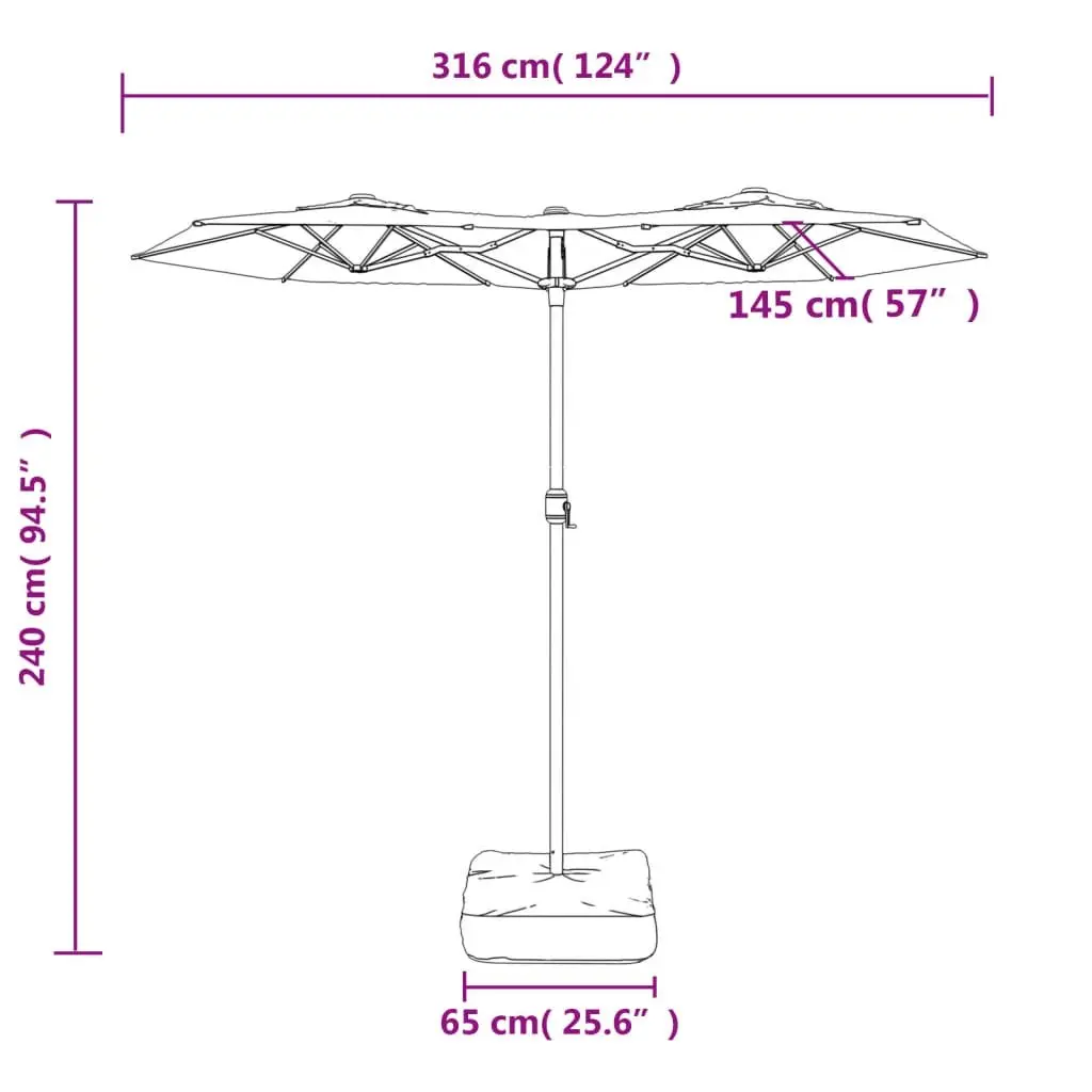 Double-Head Garden Parasol White 316x145cm Crank Opening UV Protective