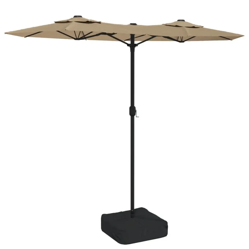 Double-Head Garden Parasol Taupe Outdoor Patio Sun Protection Crank Mechanism