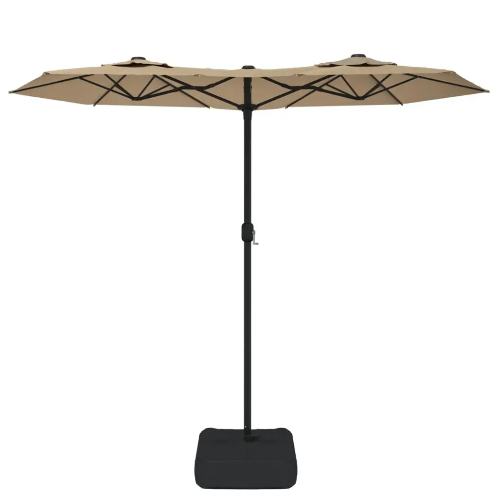 Double-Head Garden Parasol Taupe Outdoor Patio Sun Protection Crank Mechanism