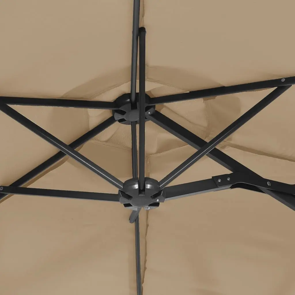 Double-Head Garden Parasol Taupe Outdoor Patio Sun Protection Crank Mechanism