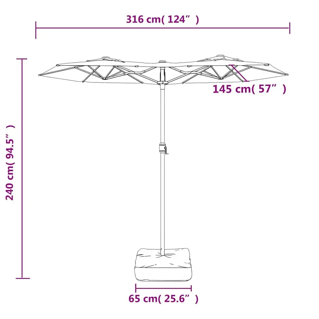 Double-Head Garden Parasol Black 316x145cm Crank Mechanism