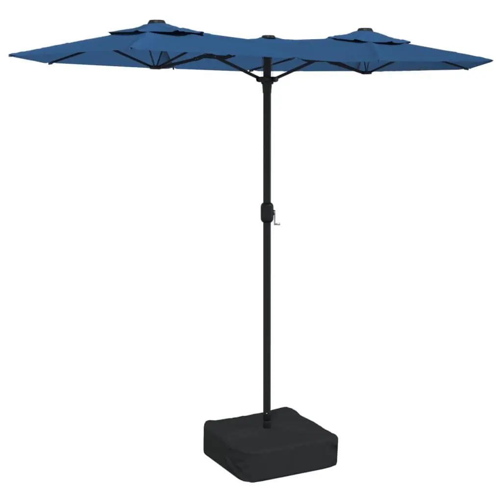 Double-Head Garden Parasol Azure Blue Crank Open Outdoor Sunshade