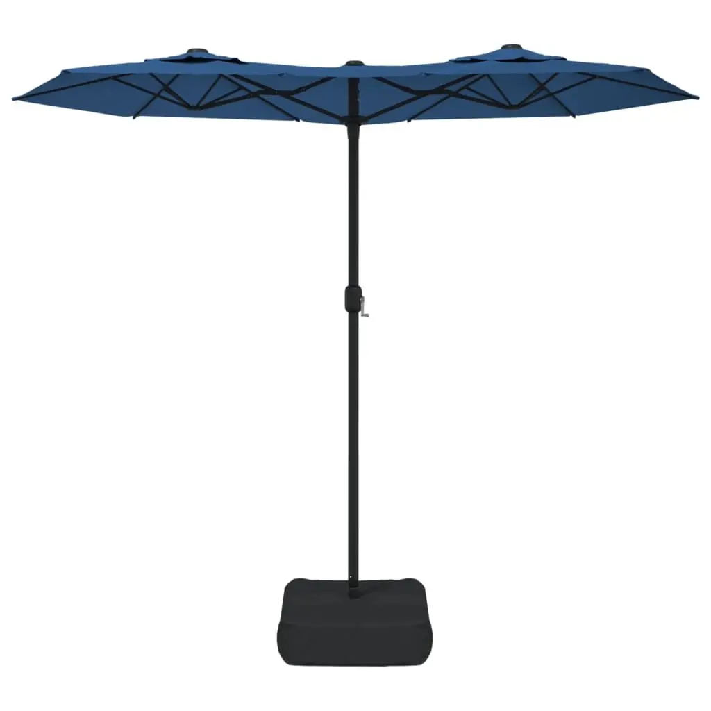 Double-Head Garden Parasol Azure Blue Crank Open Outdoor Sunshade