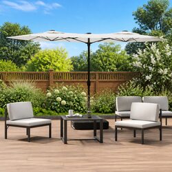 Double-Head Parasol with LED Lights: Outdoor Sunshade 316x145cm White