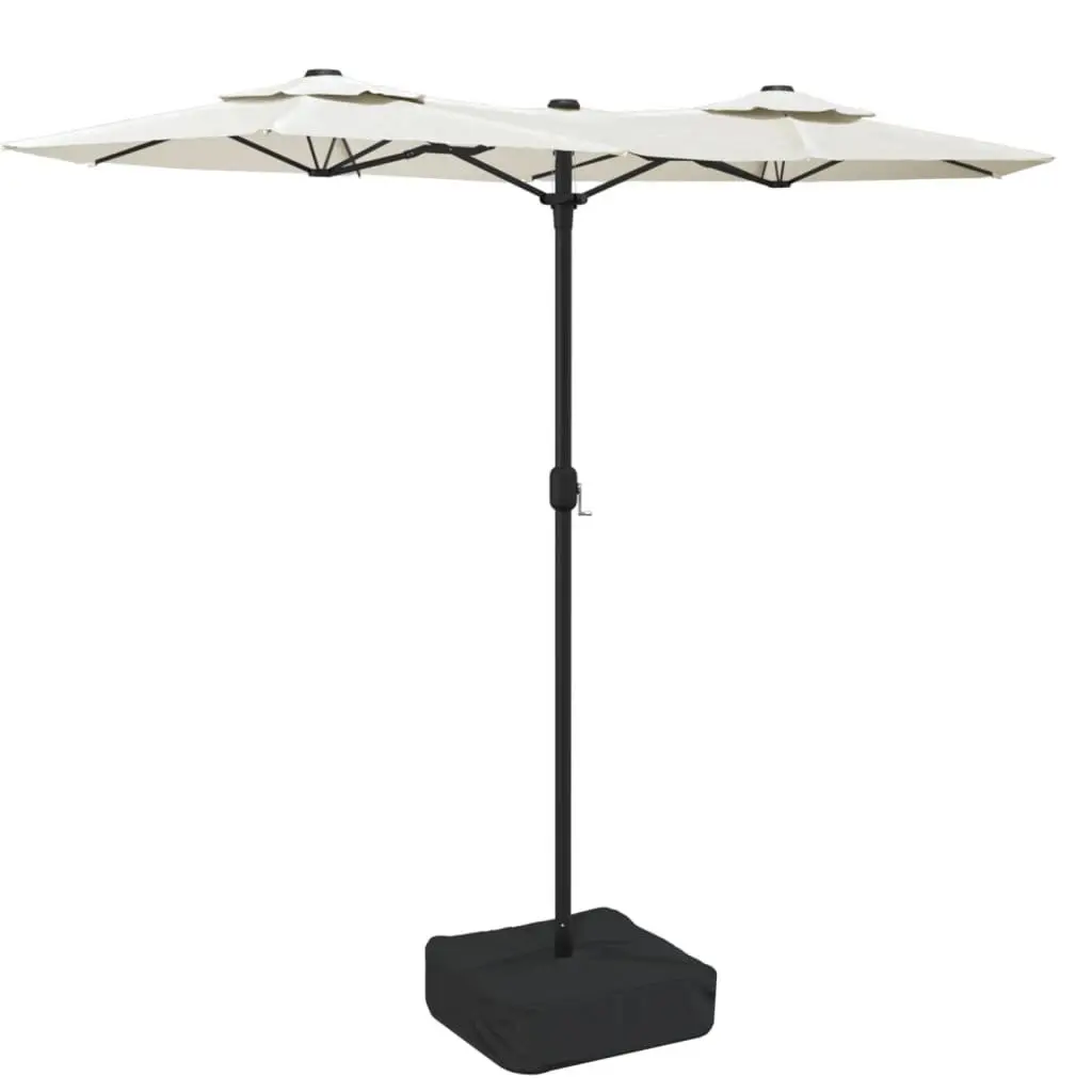 Double-Head Garden Parasol White 316x145cm with LED Lights