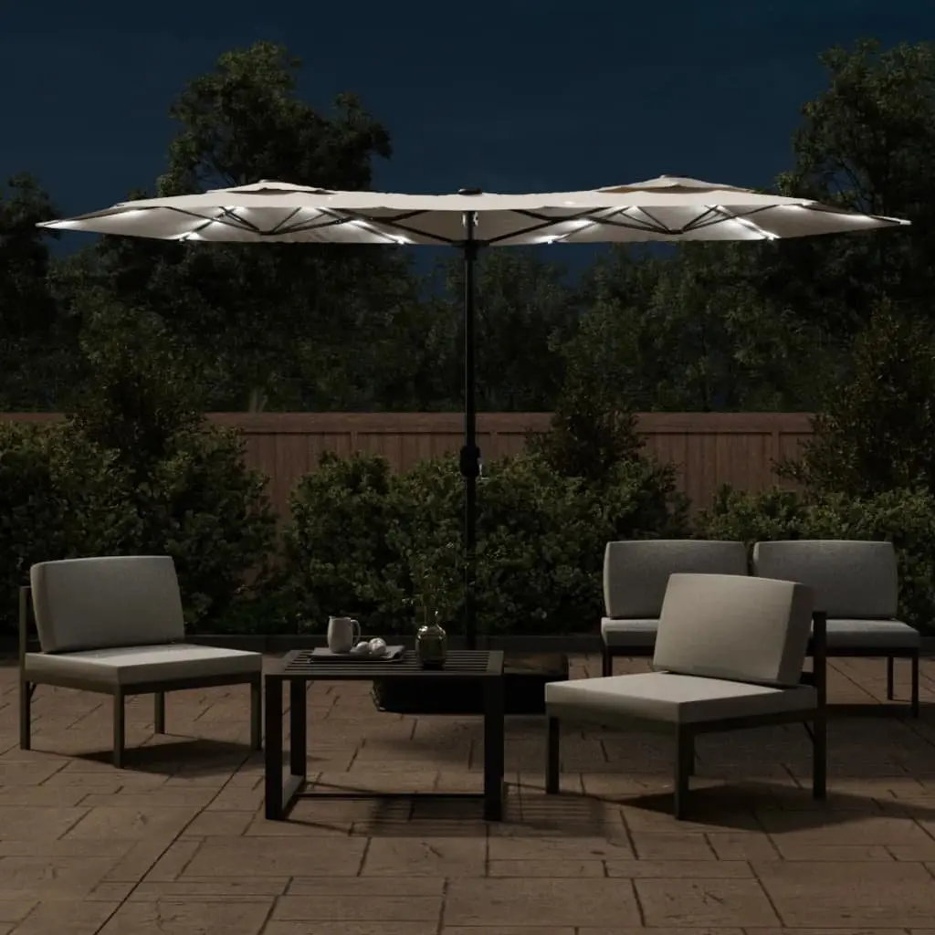 Double-Head Garden Parasol White 316x145cm with LED Lights