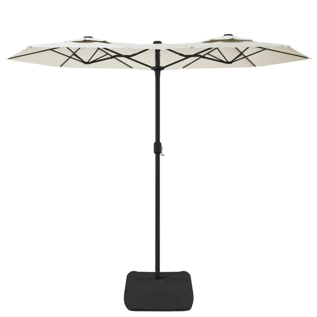 Double-Head Garden Parasol White 316x145cm with LED Lights