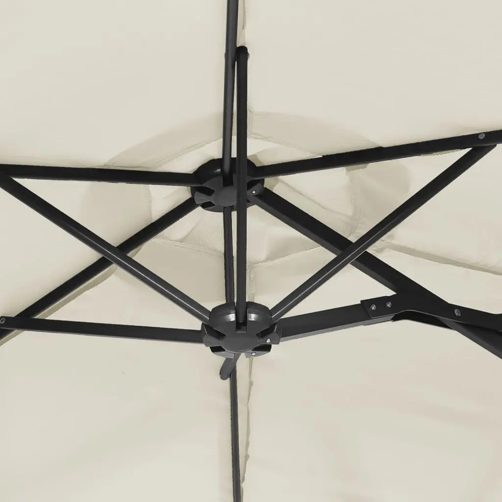 Double-Head Garden Parasol White 316x145cm with LED Lights
