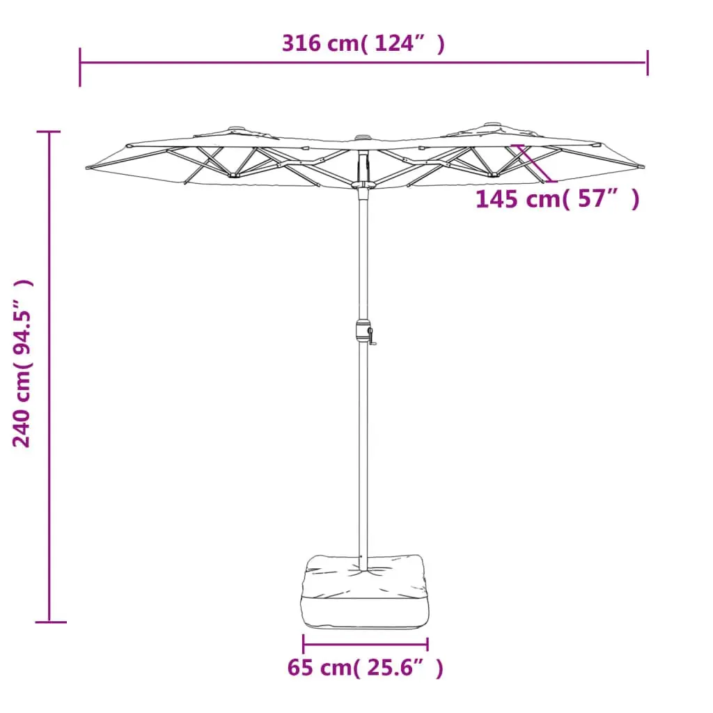 Double-Head Garden Parasol White 316x145cm with LED Lights