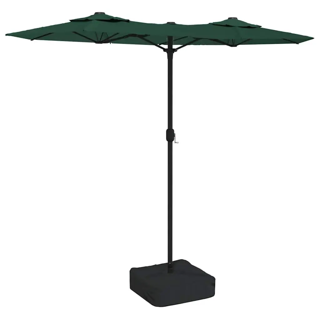 Double-Head Garden Parasol Green 316 x 145 cm Integrated LED Lights UV Protective Canopy