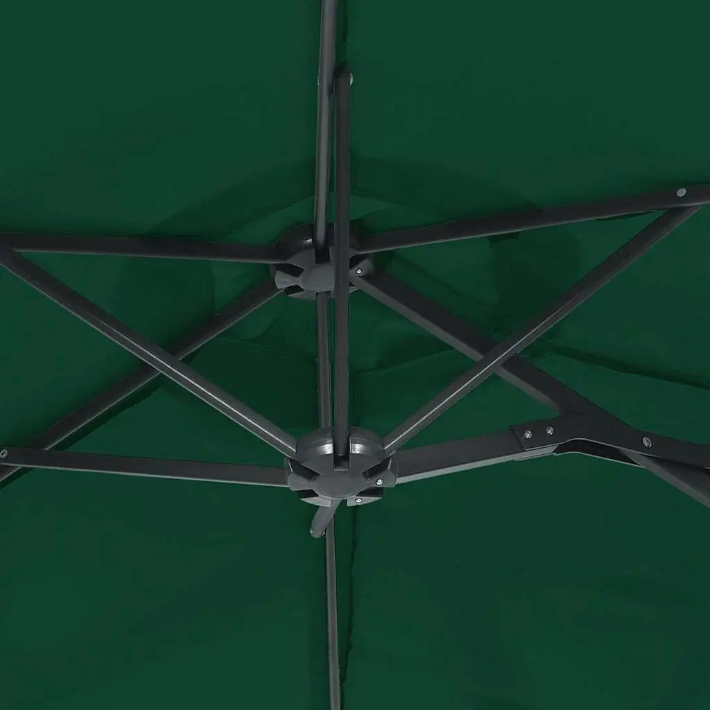 Double-Head Garden Parasol Green 316 x 145 cm Integrated LED Lights UV Protective Canopy