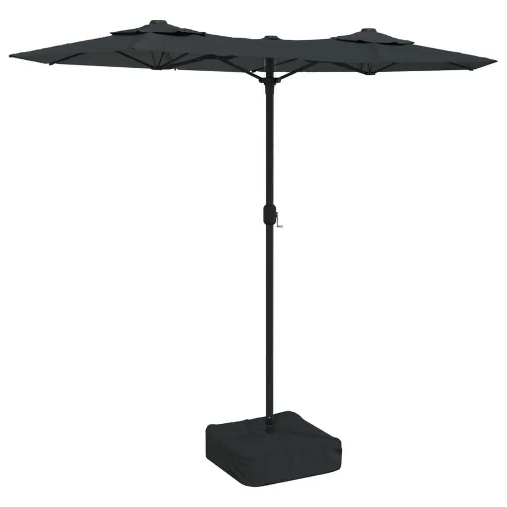 Double-Head Garden Parasol Anthracite 316x145cm LED Lights Crank Mechanism