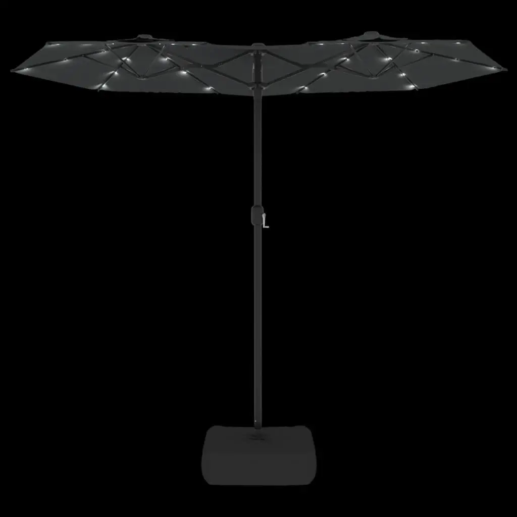 Double-Head Garden Parasol Anthracite 316x145cm LED Lights Crank Mechanism