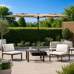 Double-Head Garden Parasol with Integrated LED Lights