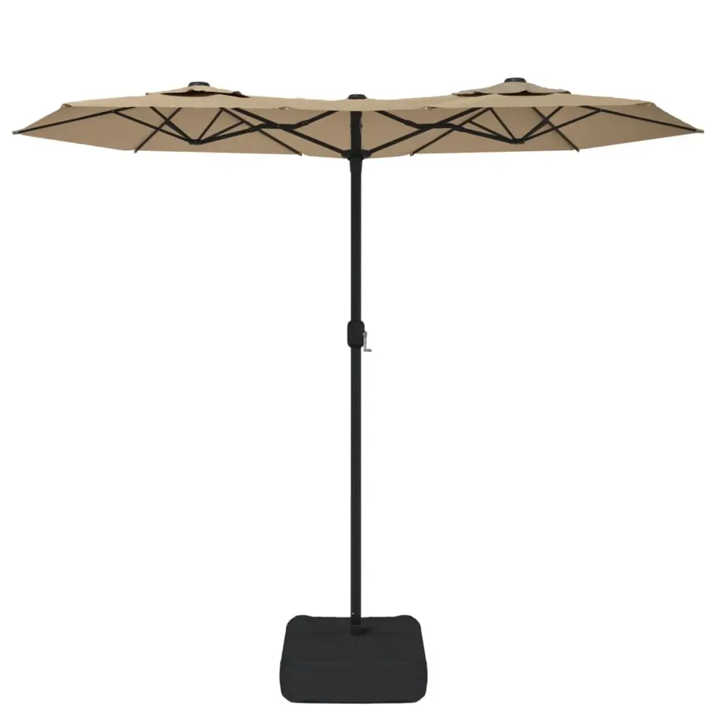 Double-Head Garden Parasol Taupe 316x145cm Integrated LED Lights UV Protection Crank Mechanism