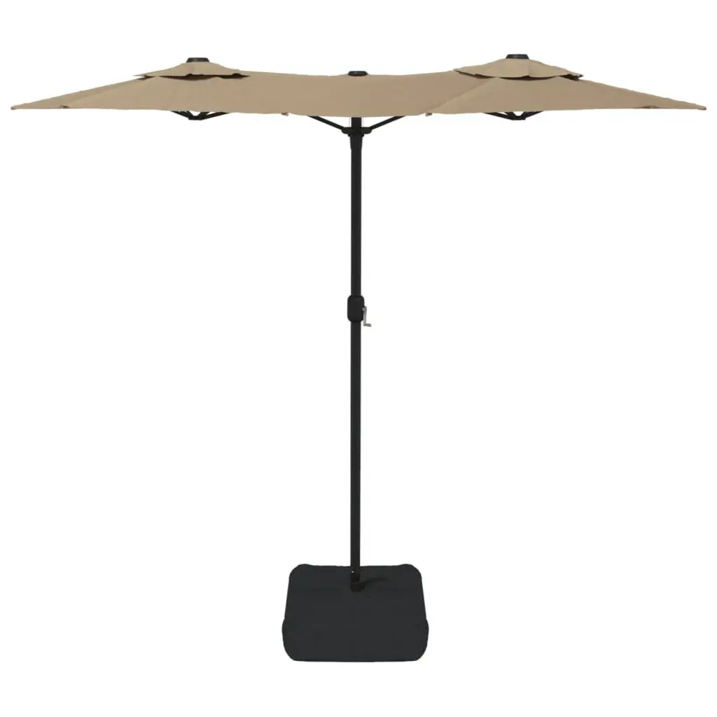 Double-Head Garden Parasol Taupe 316x145cm Integrated LED Lights UV Protection Crank Mechanism