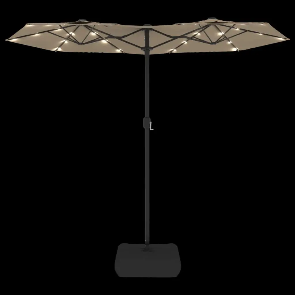 Double-Head Garden Parasol Taupe 316x145cm Integrated LED Lights UV Protection Crank Mechanism