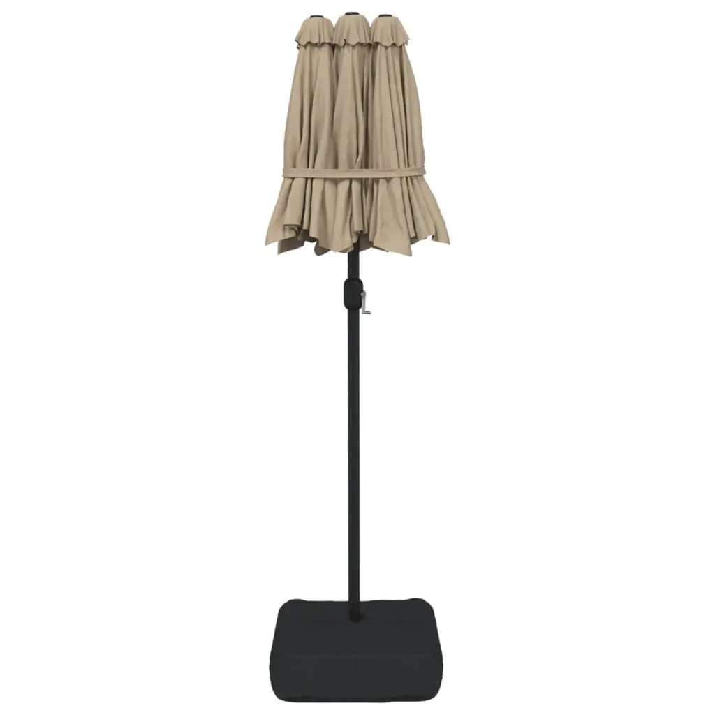 Double-Head Garden Parasol Taupe 316x145cm Integrated LED Lights UV Protection Crank Mechanism