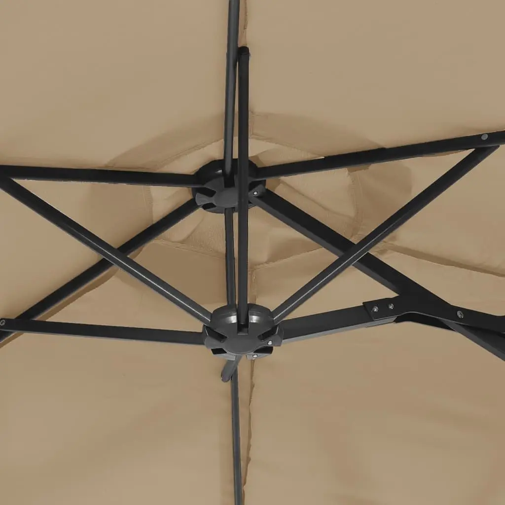 Double-Head Garden Parasol Taupe 316x145cm Integrated LED Lights UV Protection Crank Mechanism