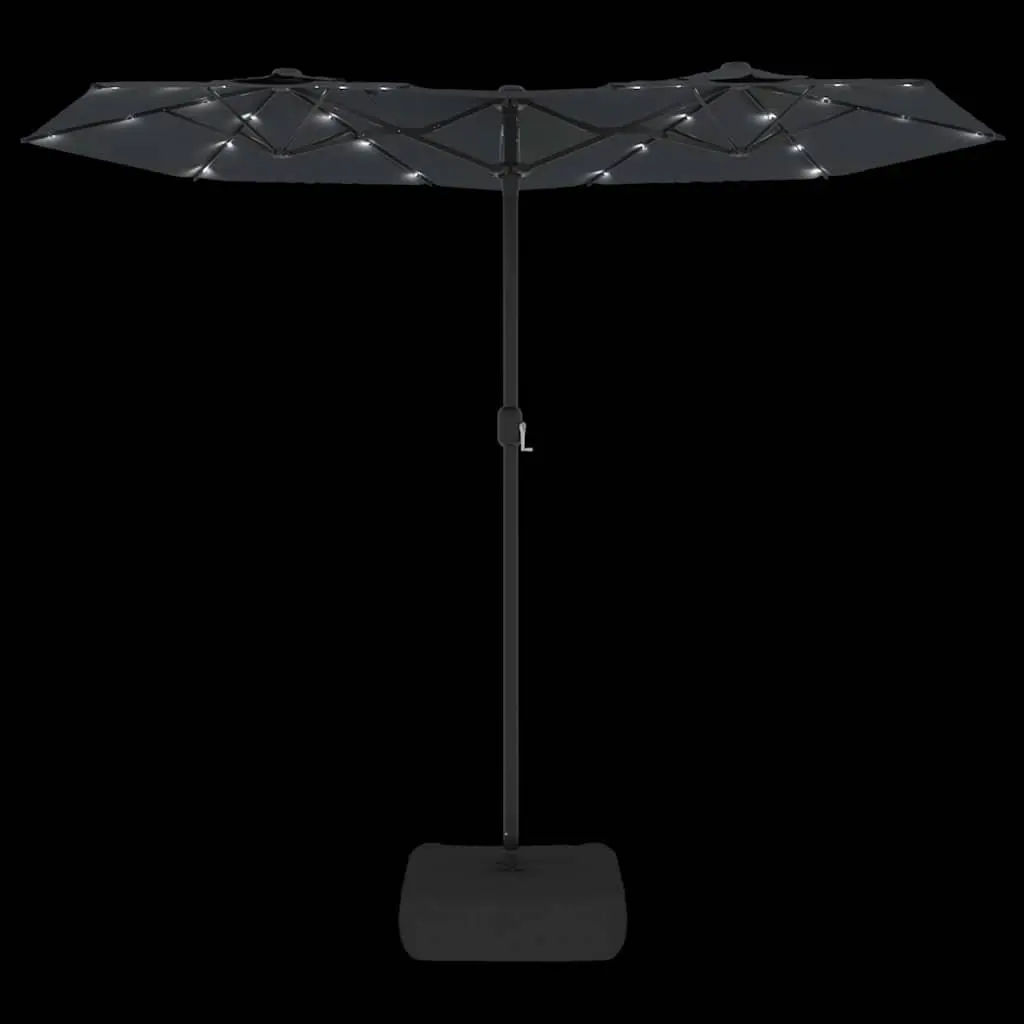 Double-Head Garden Parasol Black 316 x 145 cm UV Protective Canopy with Integrated LED Lights