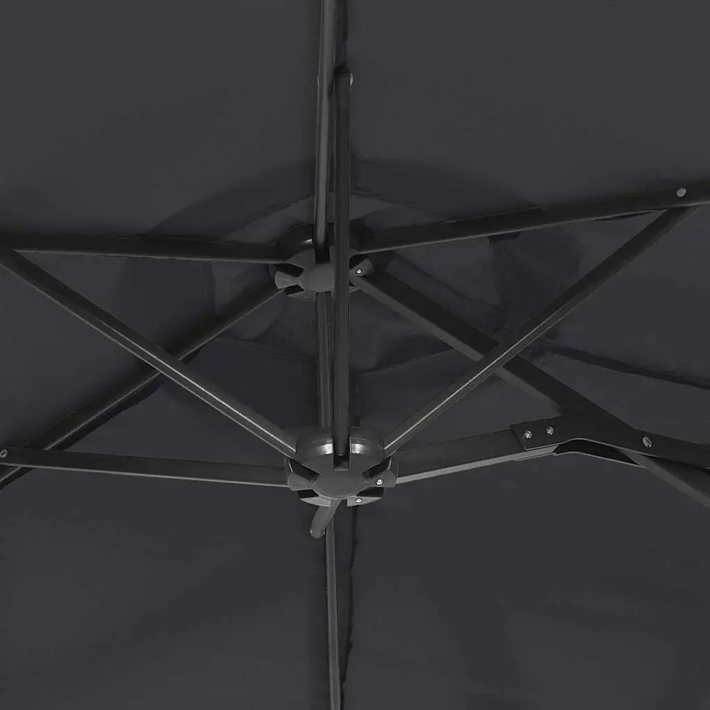 Double-Head Garden Parasol Black 316 x 145 cm UV Protective Canopy with Integrated LED Lights