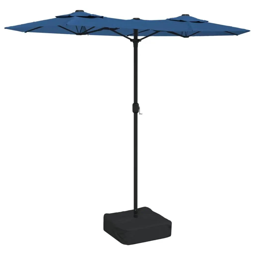 Double-Head Garden Parasol Azure Blue UV Protective with Integrated LED Lights