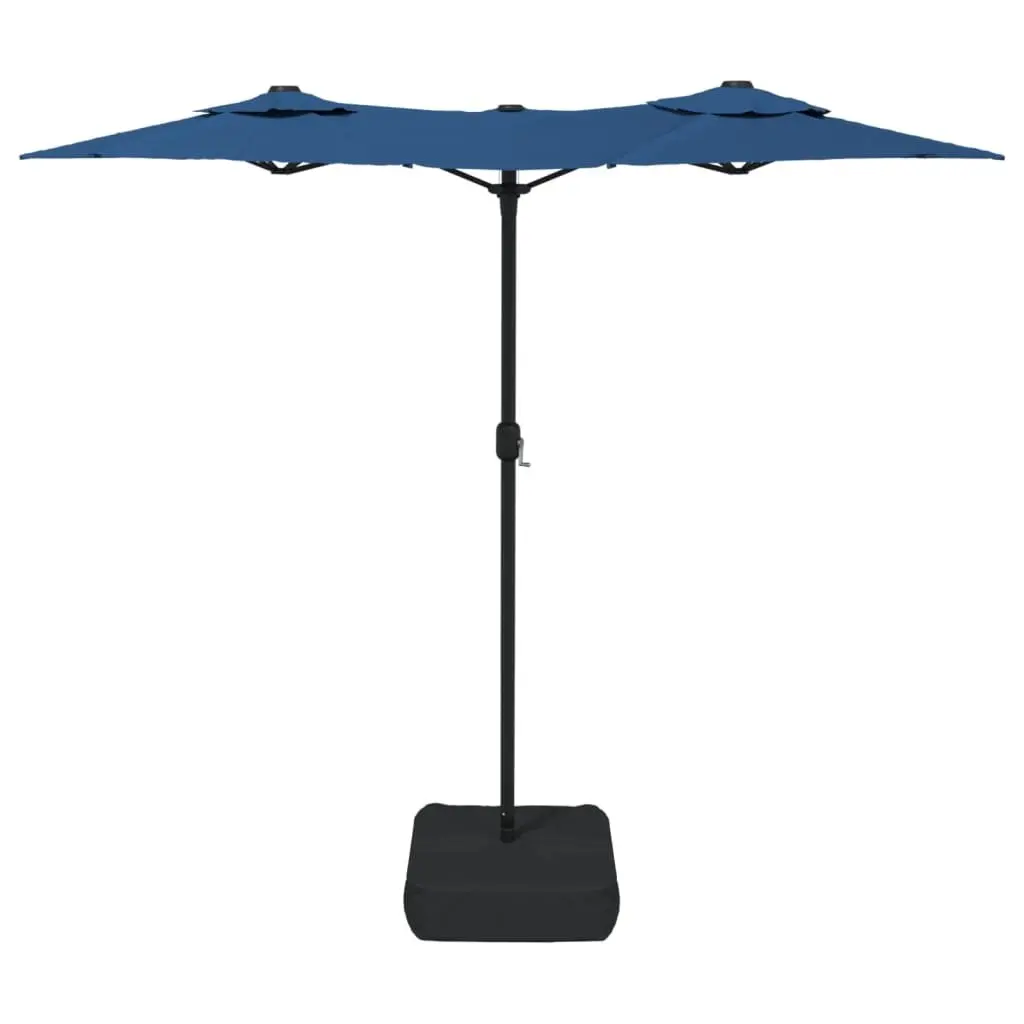 Double-Head Garden Parasol Azure Blue UV Protective with Integrated LED Lights